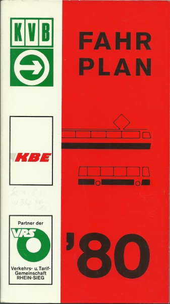 Buch 1980 KVB/KBE Fahrplan - Köln - Bonn - KVB - KBE - SWB - RSVG