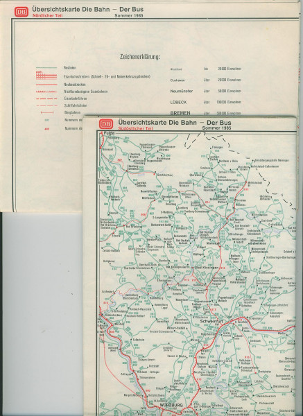 Kom: 1985 Übersichtskarten: Bahn - Bus Die Bahn - Der Bus - Sommer 1985