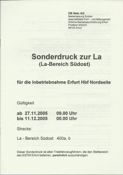 Heft 2005 - Inbetriebnahme Erfurt Hbf Nordseite - Sonderdruck zur LA - LA-Bereich Südost