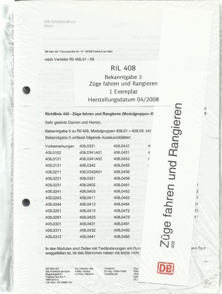 Buch 2007 Züge fahren und Rangieren - DV408.1-9 Gesamtausgabe - von 04/2008