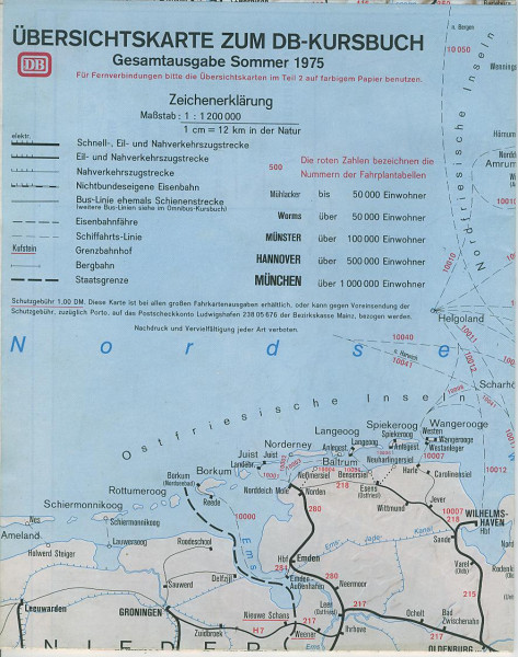 Kom: 1975 Übersichtskarte zum DB-Kursbuch Gesamtausgabe Sommer 1975