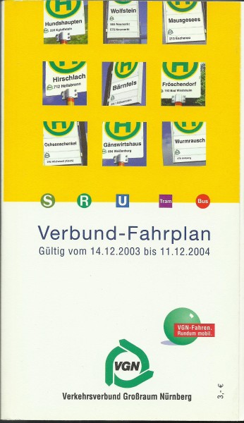 Buch 2004 VGN Verbund-Fahrplan - Nürnberg - Verkehrsverbund Großraum Nürnberg