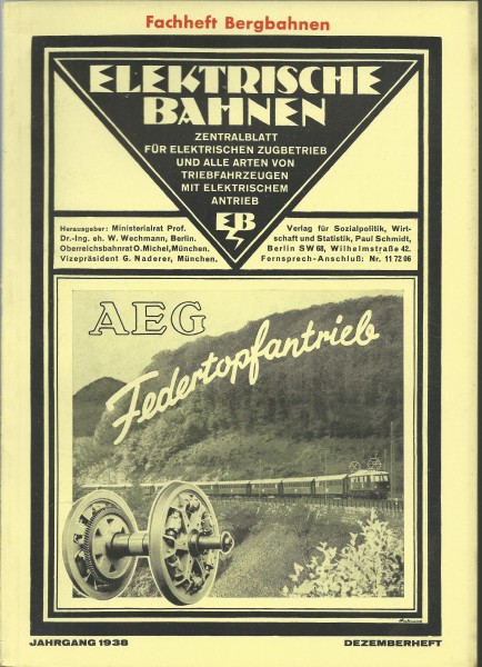 Heft 1938 Elektrische Bahnen - Dezember - Fachheft Bergbahnen