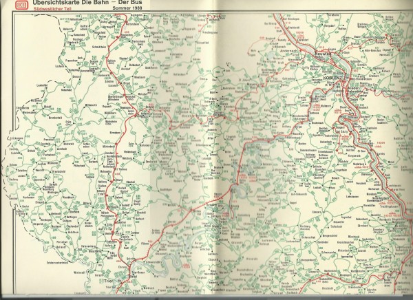 Buch 1988 Übersichtskarte: Bahn-Bus Südwesten - Südosten - Sommer 1988