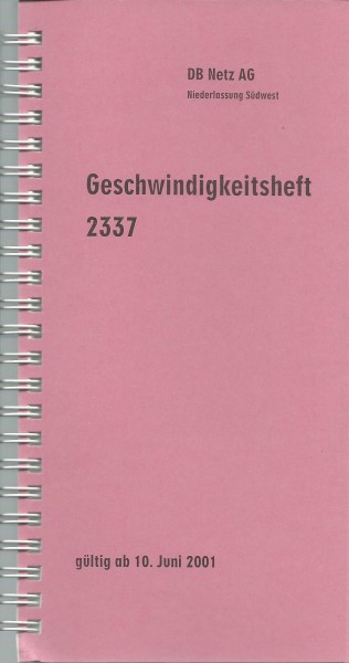 Heft Geschwindigkeitsheft 2337 - 10.06.2001 Niederlassung Südwest