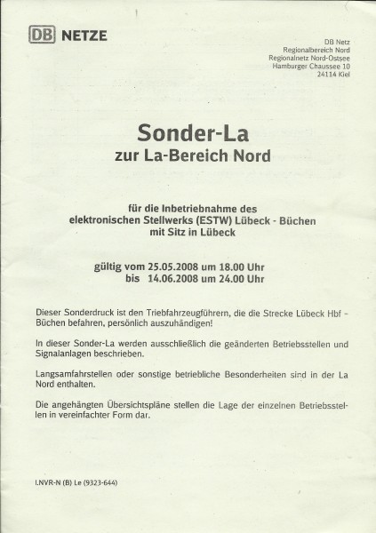 Heft 2008 - Inbetriebnahme des ESTW Lübeck-Büchen Sonderdruck zur LA - LA-Bereich Nord