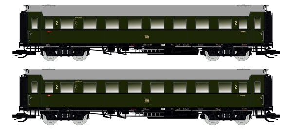 TT Personenwagen-Set C4Ü Sa 07 m. Beleuchtung, DB Ep.III 2-tlg. DB Ep.III