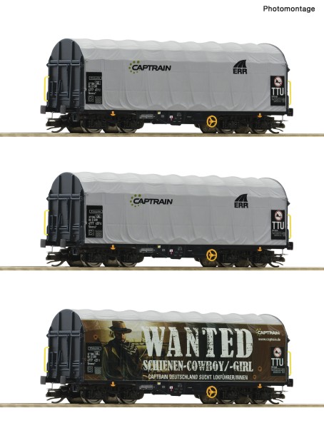 TT Schiebeplanenwagen-Set/4-a. Captrain-6 3-tlg.