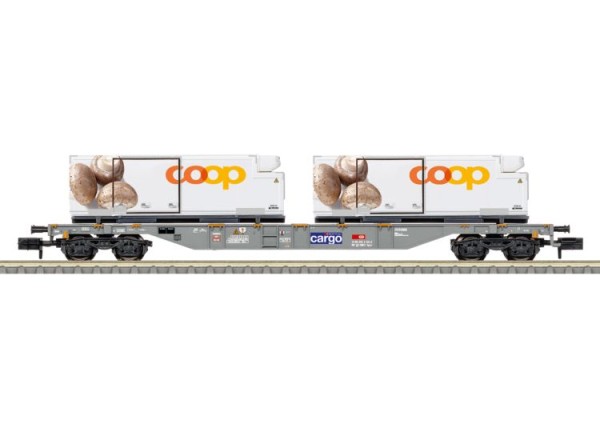 N Containertragwagen/4-a. Sgns SBB-Cargo-6 + Lebensmitteltcontainer COOP