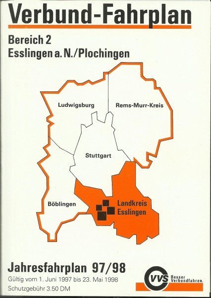 Buch 1997 VVS Verbund-Fahrplan 2 - Esslingen - Bereich Esslingen a.N. / Plochingen