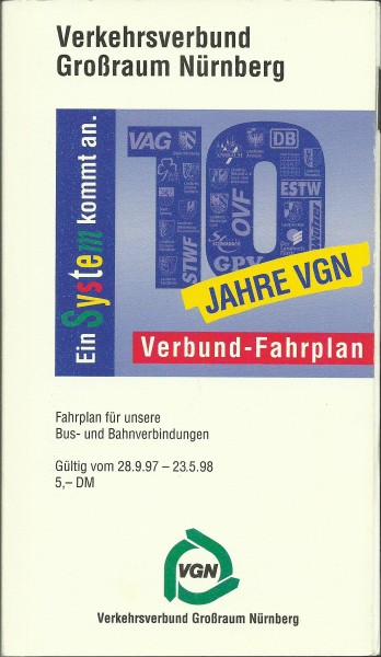 Buch 1997/98 VGN Verbund-Fahrplan - Nürnberg - Verkehrsverbund Großraum Nürnberg