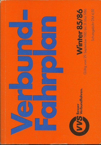 Buch 1985/86 SBB Verbund-Fahrplan - Stuttgart