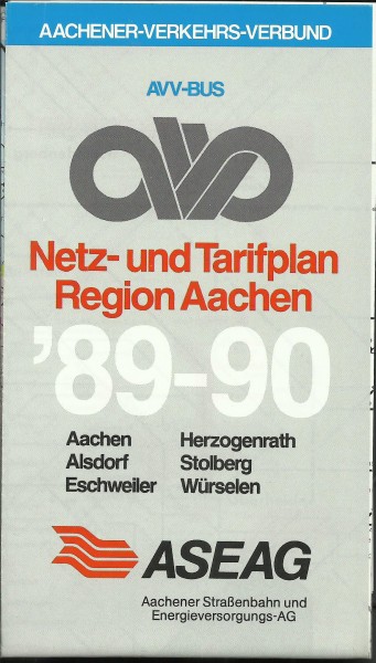 Buch 1989/90 AVV Liniennetzplan Aachen Alsdorf Eschweiler Stolberg Würselen