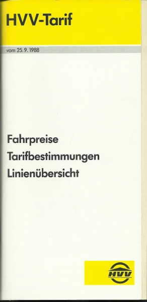 Buch 1988 HVV Liniennetzplan - Hamburg - Hamburger Verkehrsverbund - HVV-Tarif