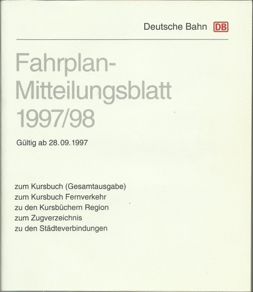 Buch 1997/98 Fahrplan-Mitteilungsblatt Deutsche Bahn - DB