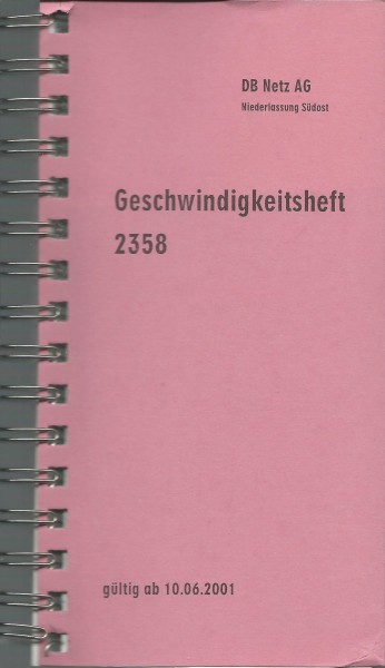 Heft Geschwindigkeitsheft 2358 - 10.06.2001 Niederlassung Südost
