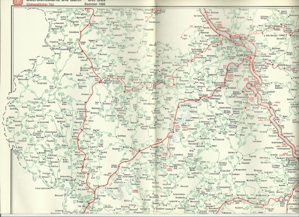 Buch 1986 Übersichtskarte: Bahn-Bus Südost - Südwest- Sommer 1986