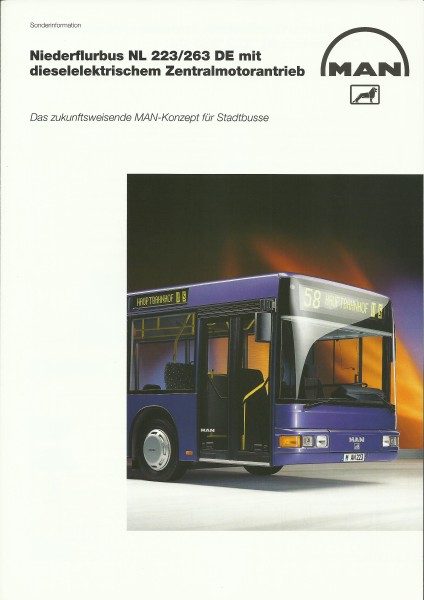 Heft 1997 Prospekt MAN NL 223/263 DE - Niederflurbus mit dieselelektrischenZentralmotorantrieb