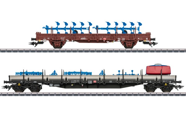 H0 Rungenwagen-Set mit landwirtschaftlichen Geräten, DBAG, Ep.VI, Set 1 2-tlg