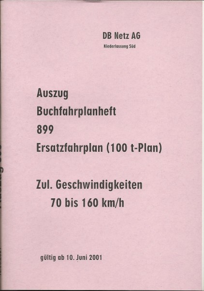 Heft 2001 Buchfahrplan Heft 899 - Auszug DB Netz AG - Niederlassung Süd