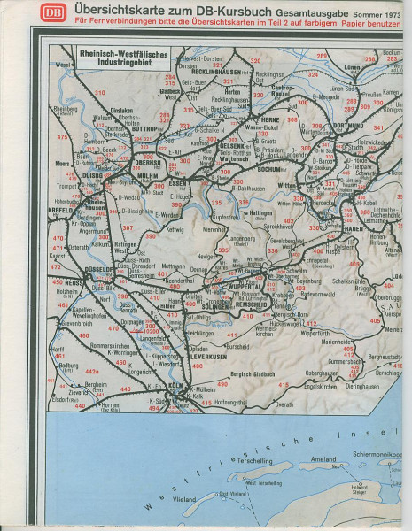Kom: 1973 Übersichtskarte zum DB-Kursbuch Gesamtausgabe Sommer 1973