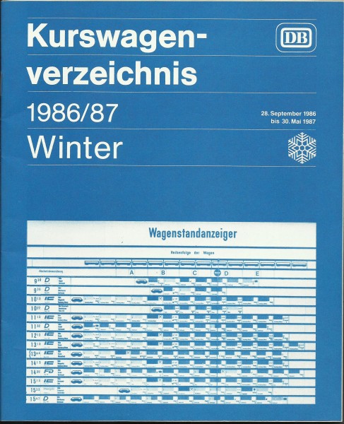 Buch 1986/87 Kurswagenverzeichnis Winter - Deutsche Bundesbahn - DB