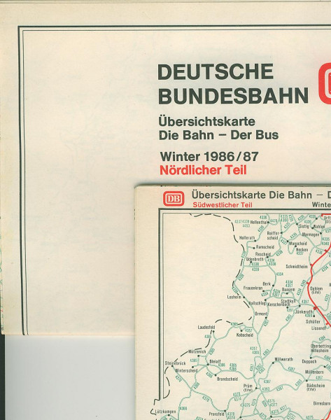 Kom: 1986/87 Übersichtskarten: Bahn-Bus Die Bahn - Der Bus - Winter 1986/87