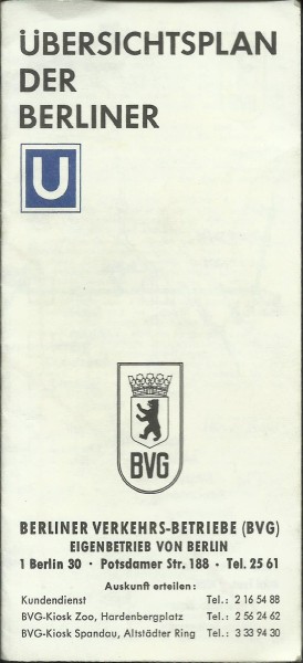 Heft 1972 BVG Übersichtsplan der U-Bahn