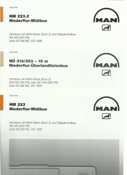 Heft 2000 Datenblätter MAN-Niederflur-Busse MAN NM223, MAN NM223.2, MAN NÜ313/353