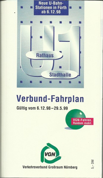 Buch 1998/99 VGN Verbund-Fahrplan - Nürnberg - Verkehrsverbund Großraum Nürnberg