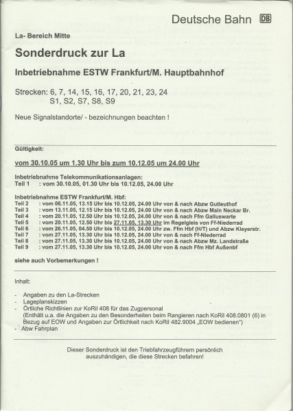 Heft 2005 - Inbetriebnahme ESTW Frankfurt Hbf - Sonderdruck zur LA - LA-Bereich Mitte