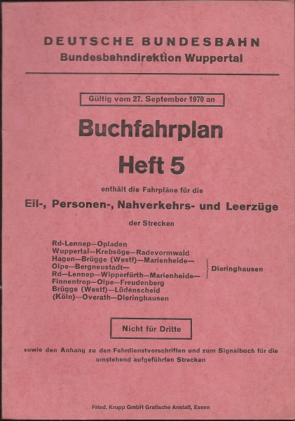 Heft 1970 Buchfahrplan Heft 5 - Bundesbahndirektion Wuppertal