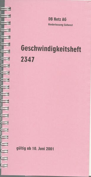 Heft Geschwindigkeitsheft 2347 - 10.06.2001 - Niederlassung Südwest