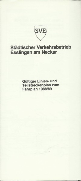 Buch 1988 SVE Liniennetzplan - Esslingen - Städtischer Verkehrsbetrieb Esslingen