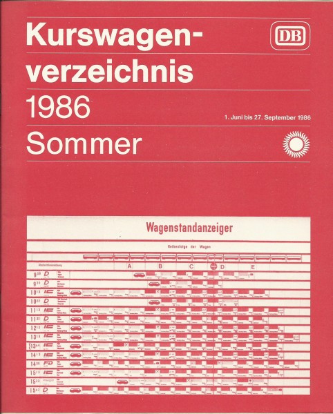 Buch 1986 Kurswagenverzeichnis Sommer - Deutsche Bundesbahn - DB
