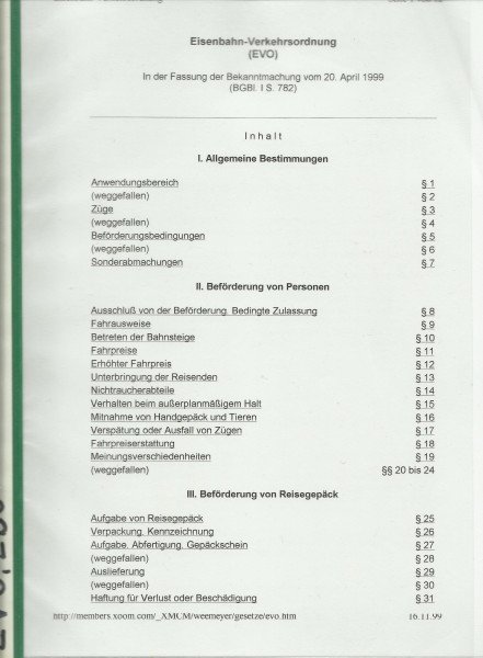 Buch Eisenbahn-Verkehrsordnung (EVO) 04/1999 Eisenbahn-Bau- + Betriebsordnung 1967