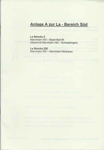 Heft 2005 - Ersatzfahrplan La-Strecken 2 + 220, Sonderdruck zur LA - LA-Bereich Süd