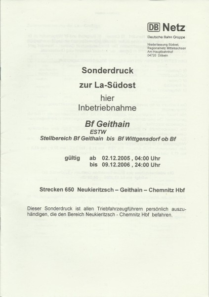 Heft 2005 - Inbetriebnahme des ESTW Geithain - Sonderdruck zur LA - LA-Bereich Südost