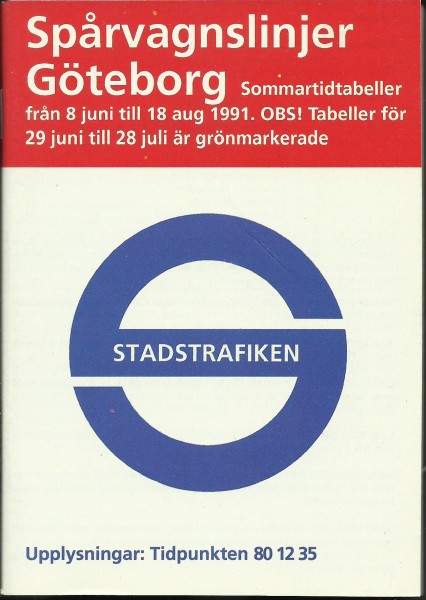 Buch 1991 Fahrplan - Göteborg - Sommartidtabeller - Stadstrafiken