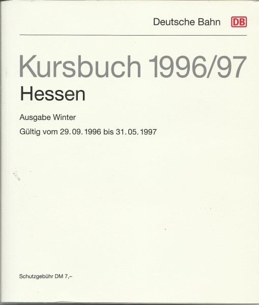 Buch 1996/97 Kursbuch Winter - Hessen - Deutsche Bahn - DB