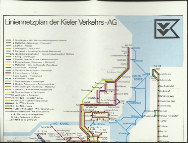 Buch 1984/85 KAVAG Liniennetzplan Kiel