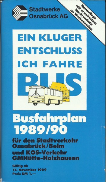 Buch 1989/90 Busfahrplan - Osnabrück - Belm - Georgsmarienhütte - Holzhausen