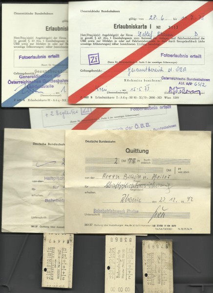 Item Konvolut Fotoerlaubnis- + Bahnsteigkarten BW-Besichtigungs-Haftpflichtversicher.