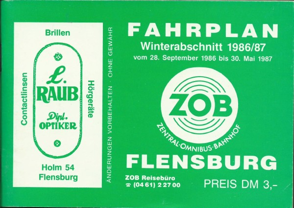 Buch 1986/87 ZOB Fahrplan Flensburg - Winter - Zentral-Omnibus-Bahnhof Flensburg