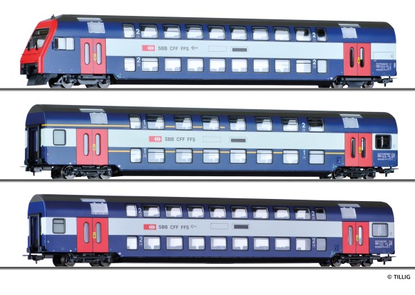 H0 DoSto-Wagenset SBB Ep.5 1 x Steuerwagen, 1 x 1./2.Klasse-Wagen, 1 x 2.Klasse-Wagen blau/grau