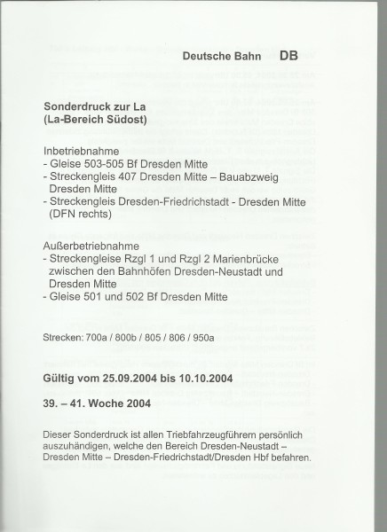 Heft 2004 - Inbetriebnahme Gleise 503-505 Dresden-Mitte - Sonderdruck zur LA - LA-Bereich Südost