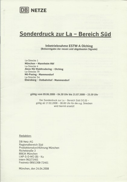Heft 2008 - Inbetriebnahme ESTW-A Olching Sonderdruck zur LA - LA-Bereich Süd