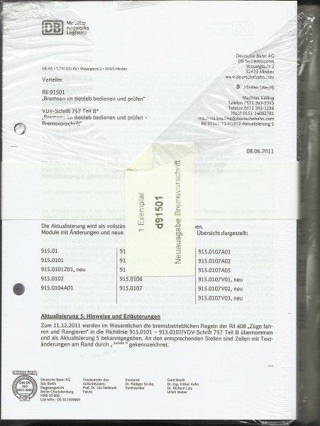 Buch 2011 Bremsen im Betrieb bedienen und prüfen - Richtlinie 915.01 - 06/2011