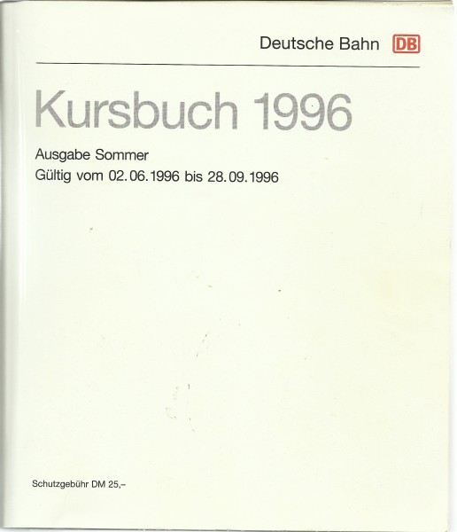 Buch 1996 Kursbuch Sommer - Deutsche Bahn - Deutsche Bahn - DB