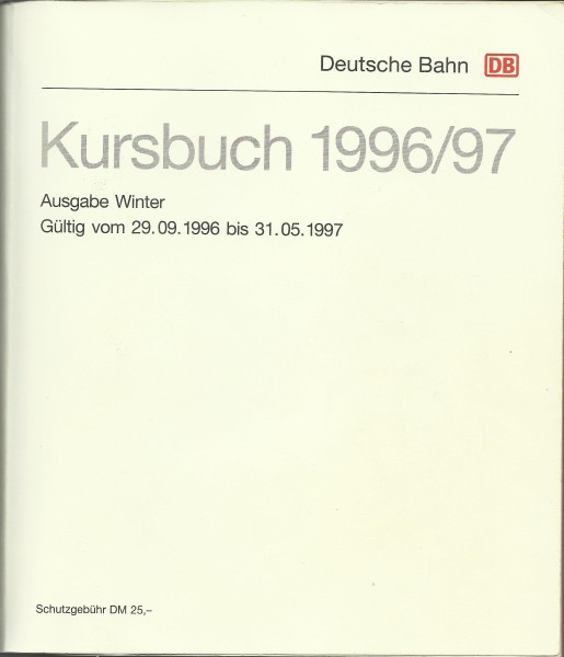 Buch 1996/97 Kursbuch Winter - Deutsche Deutsche Bahn - DB